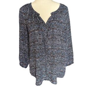 Violet + Claire Long Sleeve Blouse Navy Pattern,  EUC, L